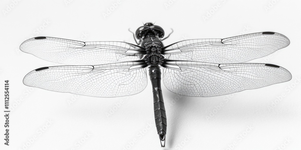 A close-up shot of a dragonfly in black and white, ideal for use in nature-inspired designs or as a symbol of transformation A close-up shot of a dragonfly in black and white, ideal for use in nature-inspired designs or as a symbol of transformation