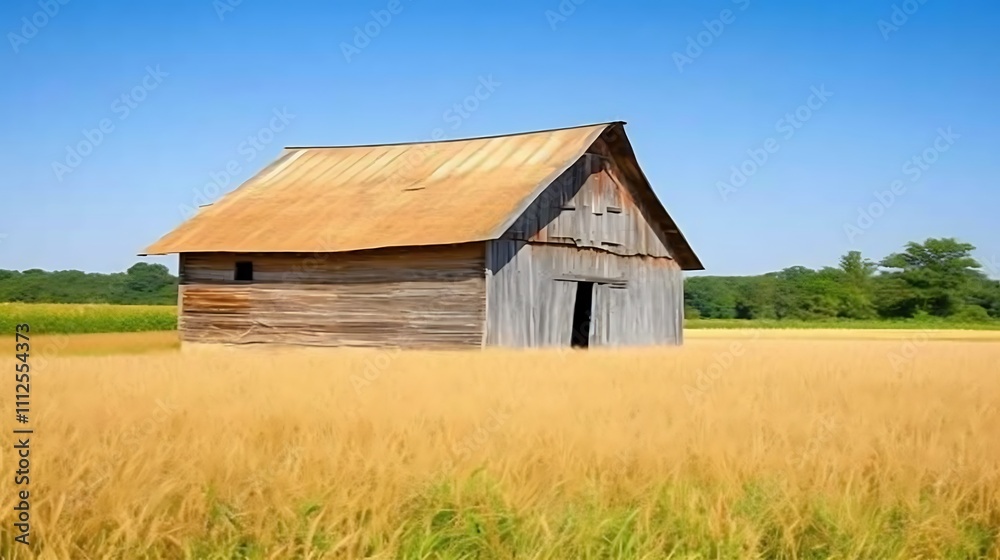 Rustic Wooden Barn in Golden Wheat Field Rustic Wooden Barn in Golden Wheat Field