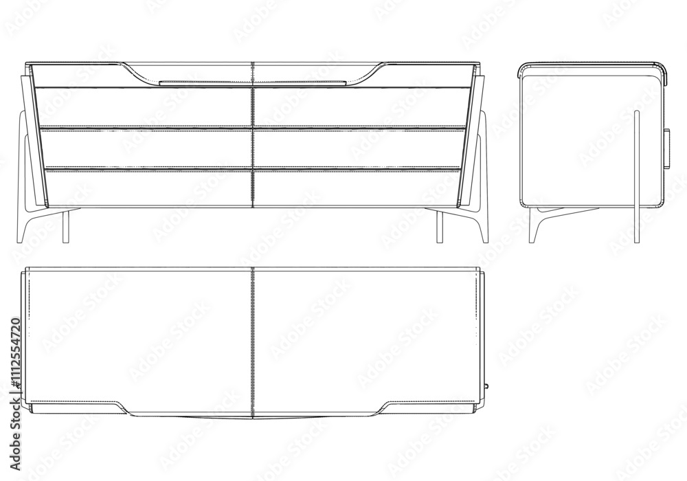Chest of drawers outline icon. Line art illustration of TV stand, dresser. Modern commode, furniture in scandinavian style for home interior. Linear vector illustration isolated on white background Chest of drawers outline icon. Line art illustration of TV stand, dresser. Modern commode, furniture in scandinavian style for home interior. Linear vector illustration isolated on white background