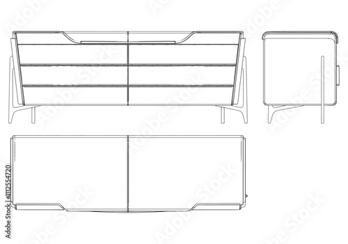 Chest of drawers outline icon. Line art illustration of TV stand, dresser. Modern commode, furniture in scandinavian style for home interior. Linear vector illustration isolated on white background