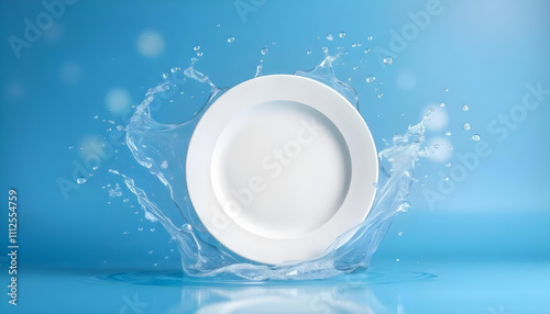 white plate splashes water bubbles