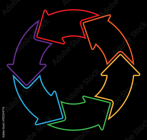 Infographic element in the form of six arrows with a stroke