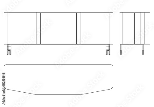 Chest of drawers outline icon. Line art illustration of TV stand, dresser. Modern commode, furniture in scandinavian style for home interior. Linear vector illustration isolated on white background
