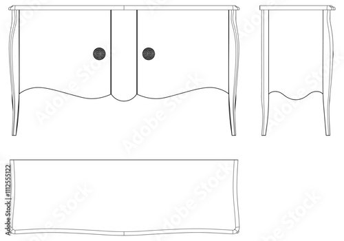 Chest of drawers outline icon. Line art illustration of TV stand, dresser. Modern commode, furniture in scandinavian style for home interior. Linear vector illustration isolated on white background