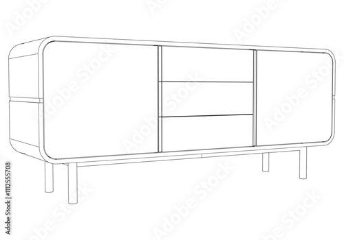 Chest of drawers outline icon. Line art illustration of TV stand, dresser. Modern commode, furniture in scandinavian style for home interior. Linear vector illustration isolated on white background
