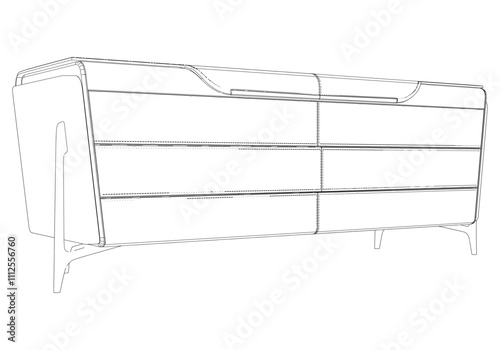 Chest of drawers outline icon. Line art illustration of TV stand, dresser. Modern commode, furniture in scandinavian style for home interior. Linear vector illustration isolated on white background