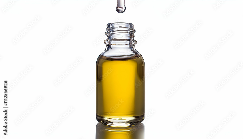 Clear essential oil dripping from dropper isolated on white background Clear essential oil dripping from dropper isolated on white background
