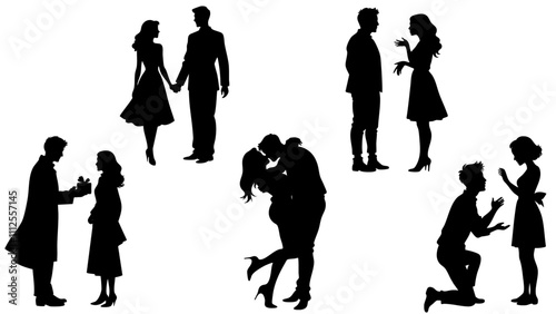 Stylish silhouette set of love