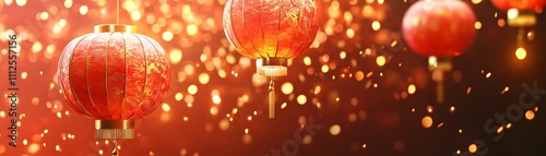 Vibrant red lanterns illuminate the night, surrounded by sparkling lights