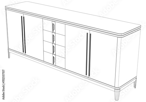 Chest of drawers outline icon. Line art illustration of TV stand, dresser. Modern commode, furniture in scandinavian style for home interior. Linear vector illustration isolated on white background