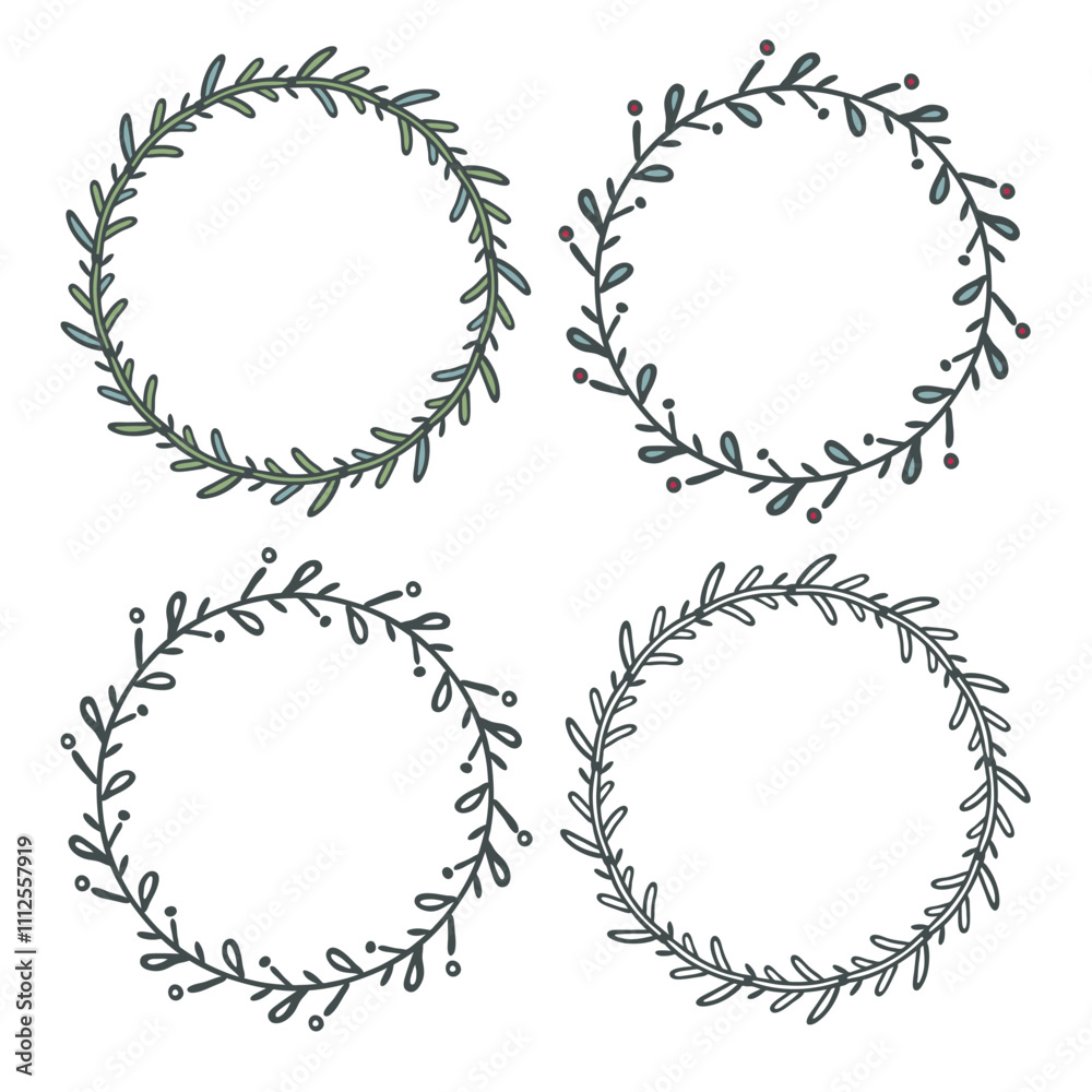 Festive Frame decorative outline, coloured Set. Winter holiday symbol circle wreath. Cute doodle hand drawn blob brush stroke flat design border illustration. Branch, eve leaves, berry drawing. Vector Festive Frame decorative outline, coloured Set. Winter holiday symbol circle wreath. Cute doodle hand drawn blob brush stroke flat design border illustration. Branch, eve leaves, berry drawing. Vector