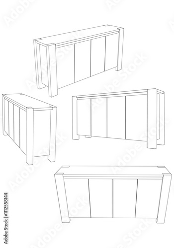 Chest of drawers outline icon. Line art illustration of TV stand, dresser. Modern commode, furniture in scandinavian style for home interior. Linear vector illustration isolated on white background