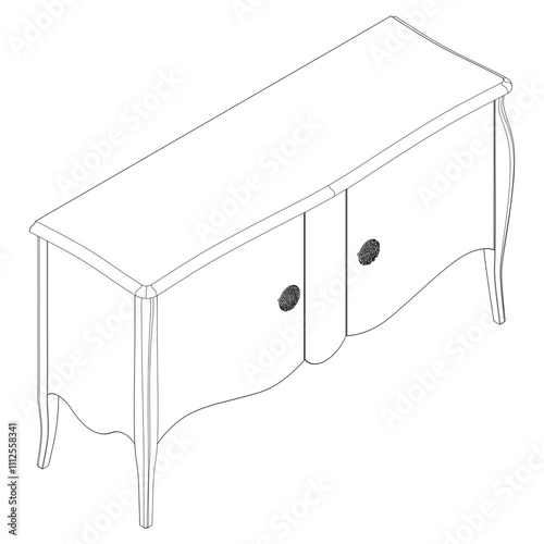 Chest of drawers outline icon. Line art illustration of TV stand, dresser. Modern commode, furniture in scandinavian style for home interior. Linear vector illustration isolated on white background
