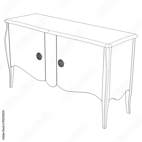 Chest of drawers outline icon. Line art illustration of TV stand, dresser. Modern commode, furniture in scandinavian style for home interior. Linear vector illustration isolated on white background