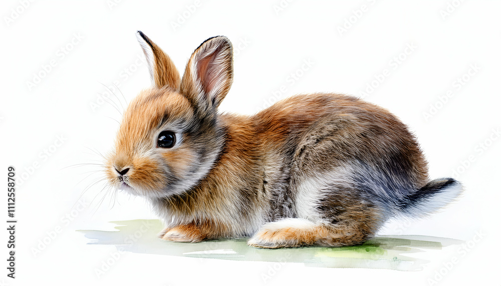 Cute baby rabbit full view on a white background, watercolor illustration Cute baby rabbit full view on a white background, watercolor illustration