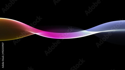 Stunning colorful spectrum 3d wave gradient background. Vibrant 4K yellow purple blue white on black trippy digital curve lines screensaver.