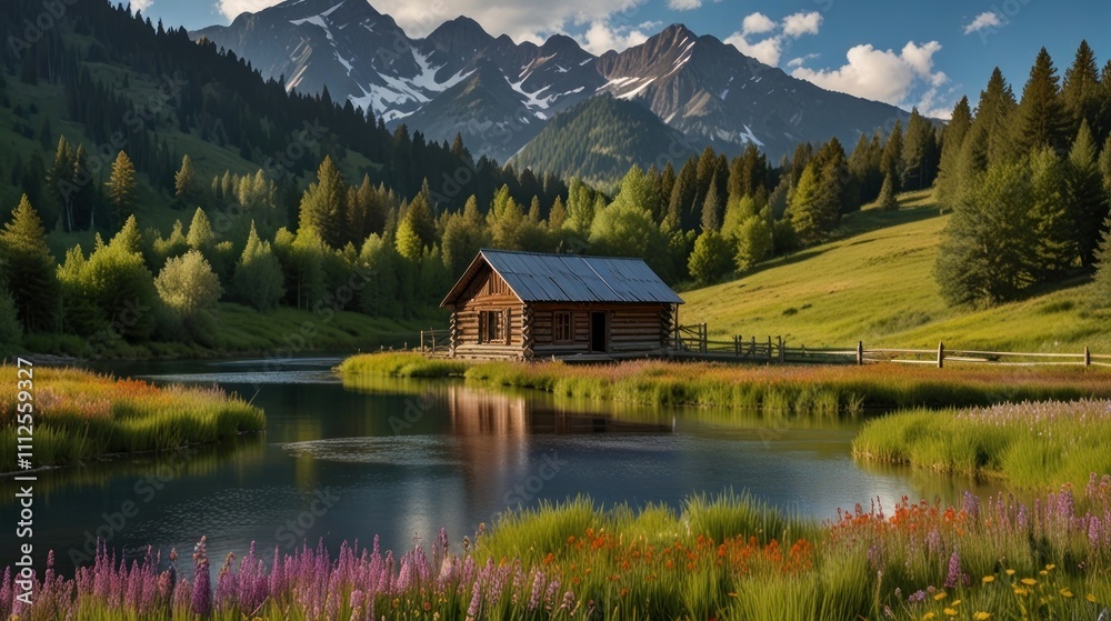 Fototapeta premium small house on the river