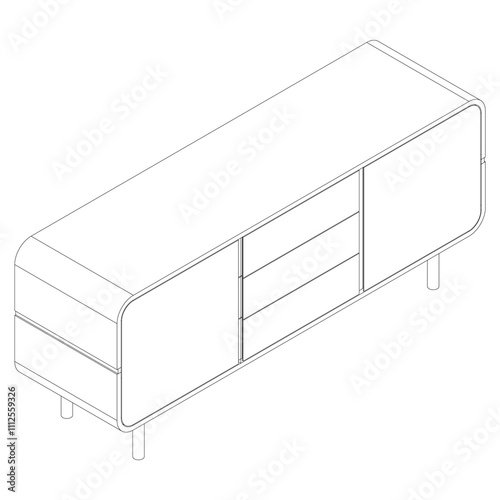 Chest of drawers outline icon. Line art illustration of TV stand, dresser. Modern commode, furniture in scandinavian style for home interior. Linear vector illustration isolated on white background