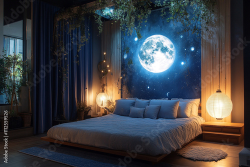 Serene Moonlit Bedroom Design with Natural Elements