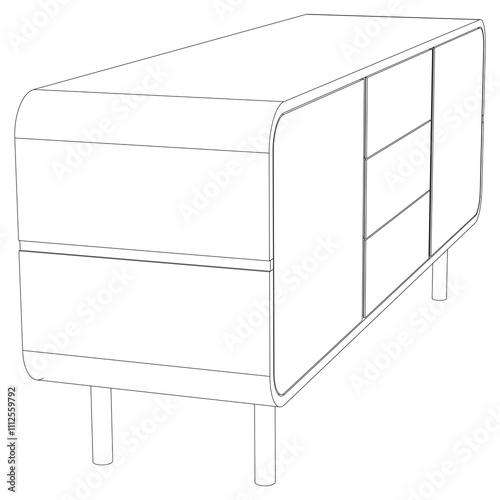 Chest of drawers outline icon. Line art illustration of TV stand, dresser. Modern commode, furniture in scandinavian style for home interior. Linear vector illustration isolated on white background