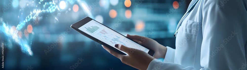 A healthcare professional examines data on a tablet, showcasing the integration of technology in modern medicine A healthcare professional examines data on a tablet, showcasing the integration of technology in modern medicine