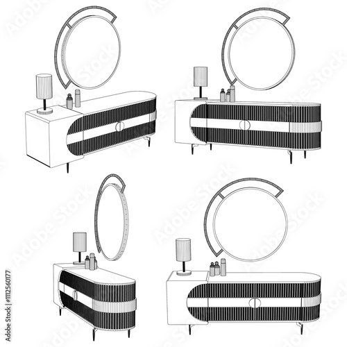Chest of drawers outline icon. Line art illustration of TV stand, dresser. Modern commode, furniture in scandinavian style for home interior. Linear vector illustration isolated on white background