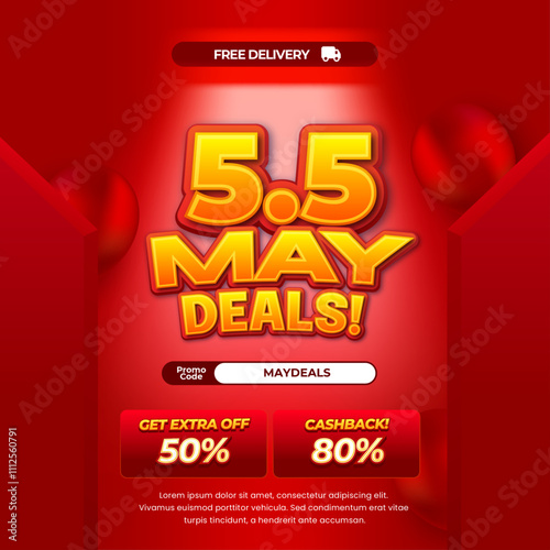 5.5 Mayday Sale discount deals Red gradient background Open door style decorative exclusive banner