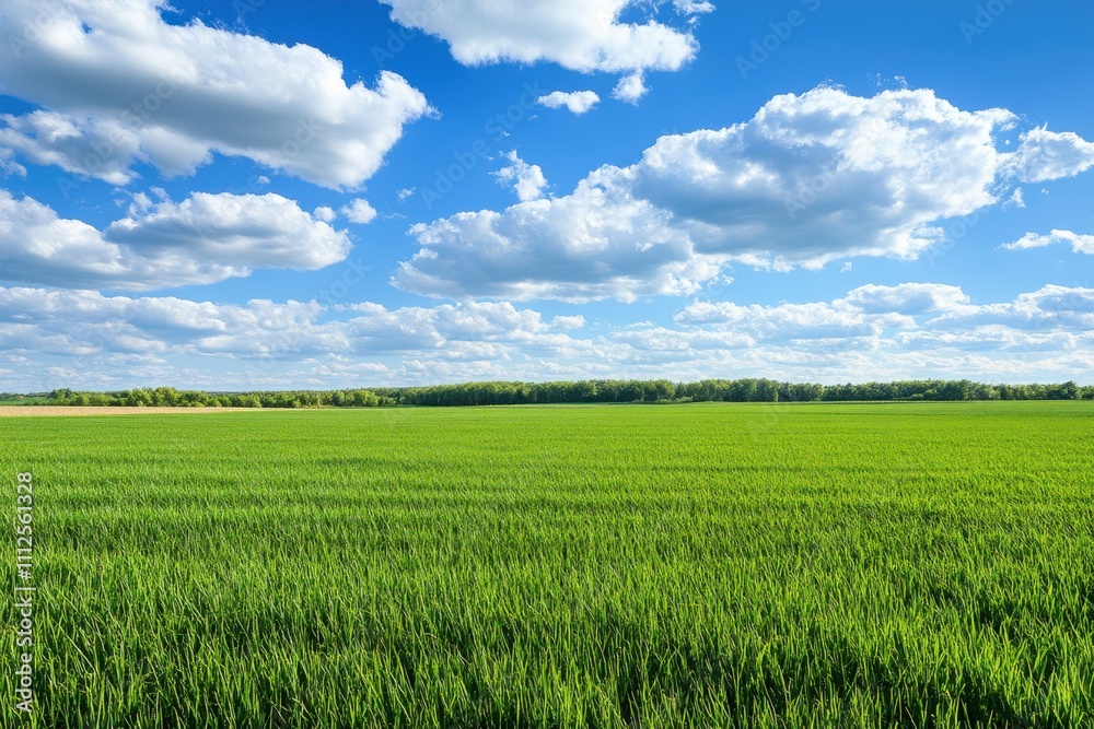 Stunning Golden Wheat Field Under Clear Sky with Green Tree Line - Rural Agriculture Scene