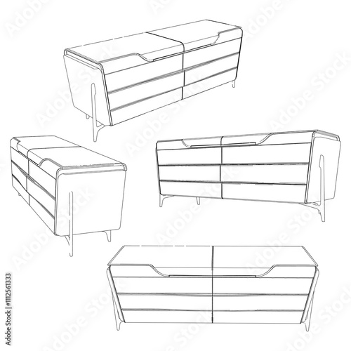 Chest of drawers outline icon. Line art illustration of TV stand, dresser. Modern commode, furniture in scandinavian style for home interior. Linear vector illustration isolated on white background