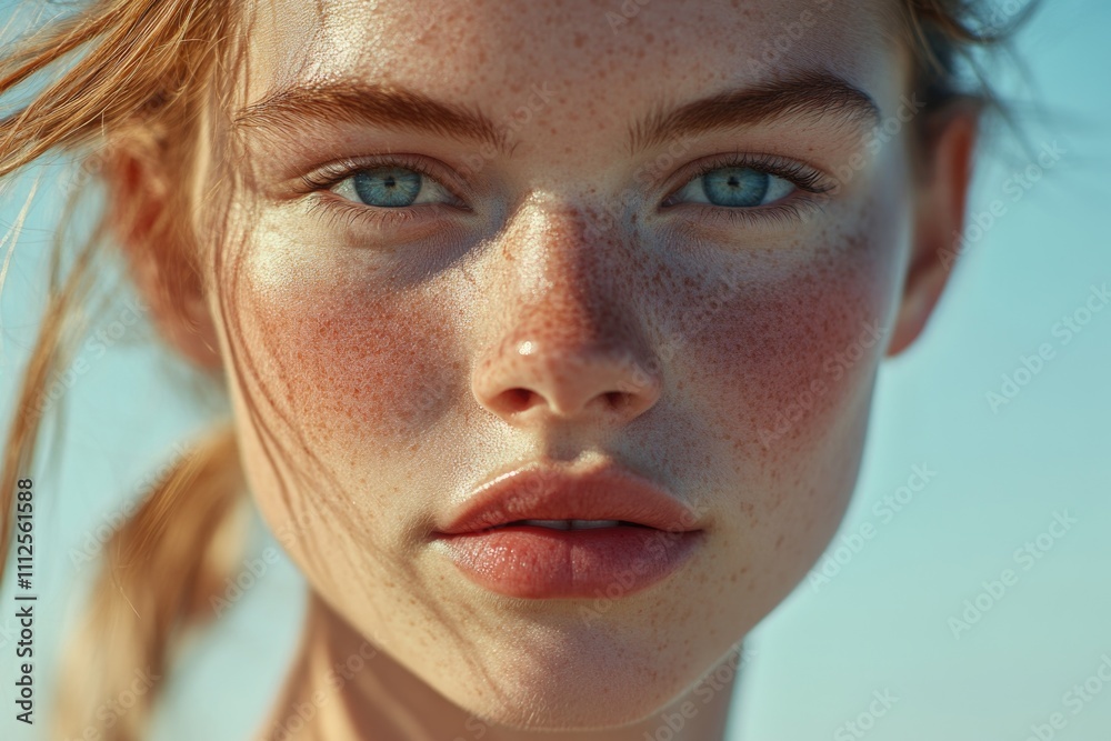 Close-up portrait of a woman with distinctive freckles on her face Close-up portrait of a woman with distinctive freckles on her face
