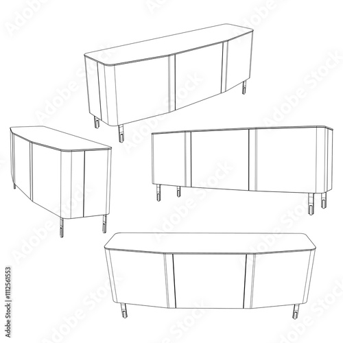 Chest of drawers outline icon. Line art illustration of TV stand, dresser. Modern commode, furniture in scandinavian style for home interior. Linear vector illustration isolated on white background