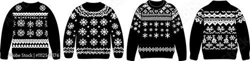Silhouette of winter collection. A festive sweater featuring intricate white patterns and designs, ideal for winter wear and holiday gatherings.