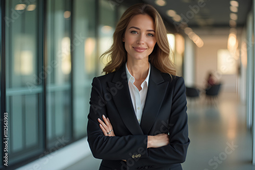 Free Download Portrait of a professional woman in a suit. Business woman standing in an office - GFXLoad