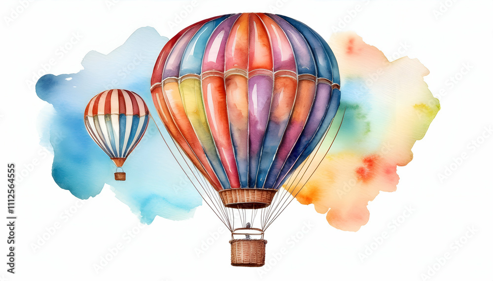 Fototapeta premium Hot-air balloon isolated on white. watercolor clipart illustration with isolated background