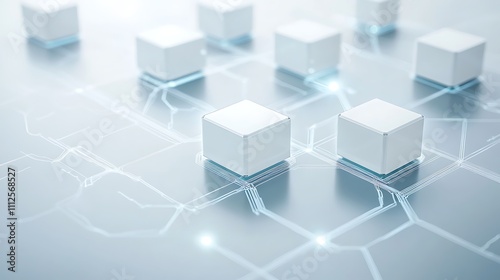 White Cubes Connected on a Futuristic Circuit Board