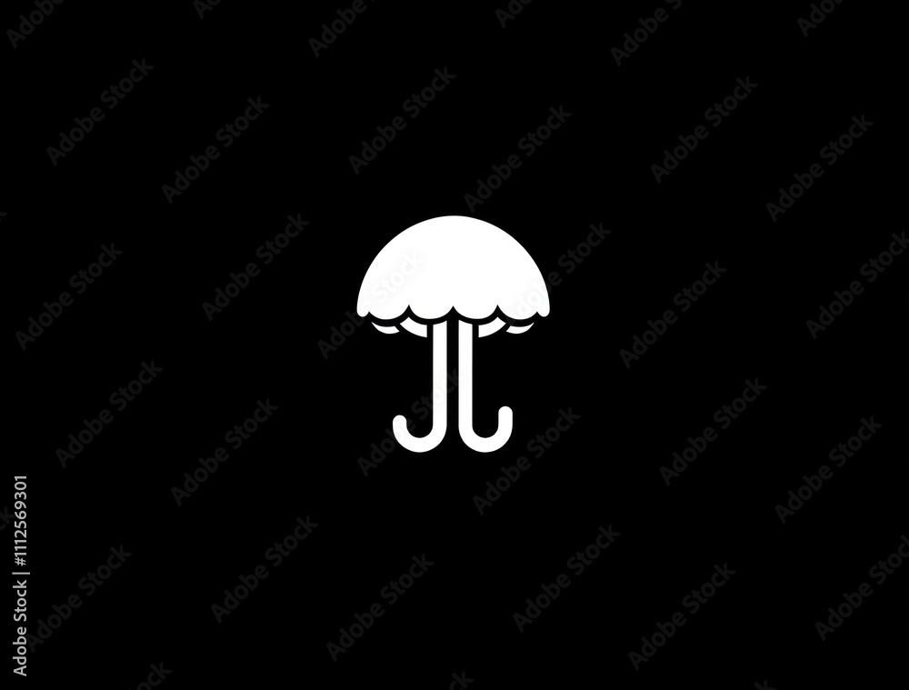 Here's a suggested and keyword list for your image.. Simple white umbrella icon on black background. Here's a suggested and keyword list for your image.. Simple white umbrella icon on black background.