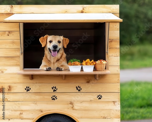 A bearinspired food truck serving hearty breakfast options, with a pawprint menu board