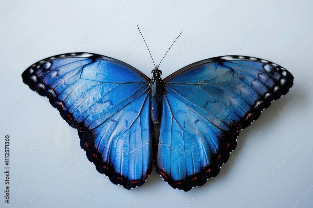 A close-up shot of a blue butterfly perched on a white surface, awaiting its next move A close-up shot of a blue butterfly perched on a white surface, awaiting its next move
