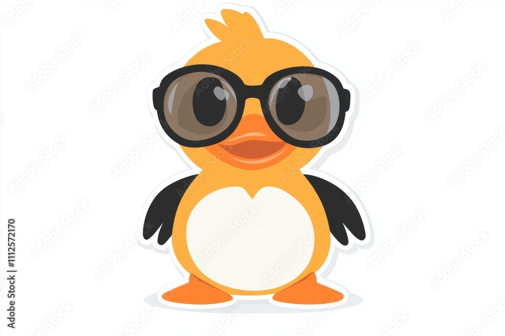 Obraz premium Cartoonish orange duck wearing large sunglasses with a playful expression.