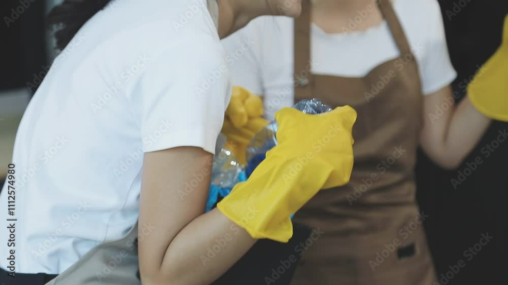 Young woman cleaning house, washing floor with mop, copy space Young woman cleaning house, washing floor with mop, copy space