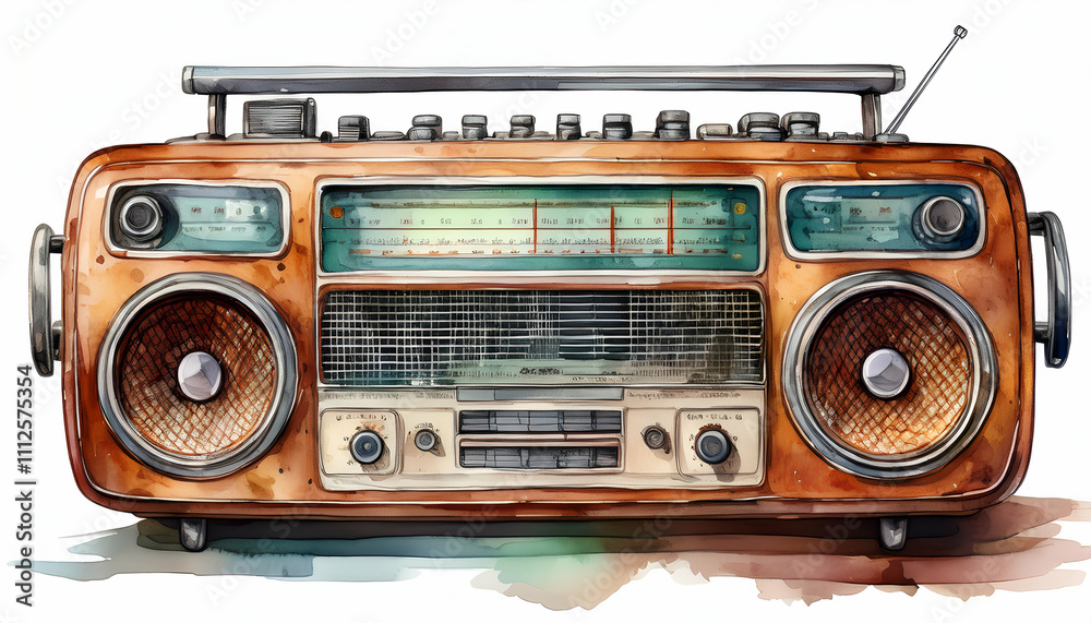 Fototapeta premium Retro Radio boombox music vintage isolated on white.