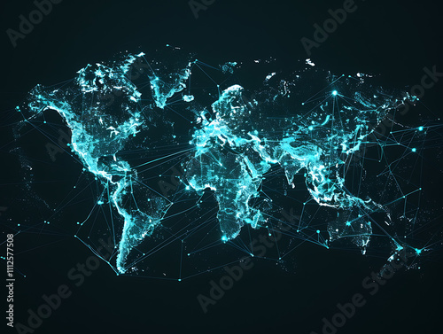 Fototapeta Naklejka Na Ścianę i Meble -  Enhancing global connectivity 5g network upgrade visualized on  world map with interconnected nodes
