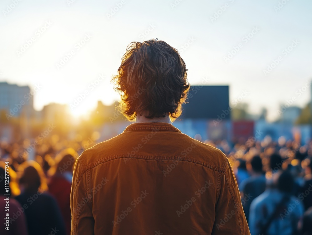 Person Standing in Crowd at Sunset in Solidarity Person Standing in Crowd at Sunset in Solidarity