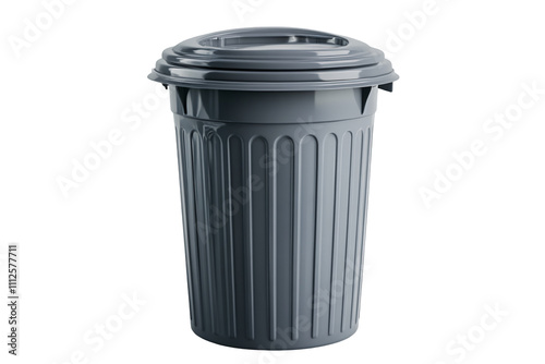 a grey trash can with a lid