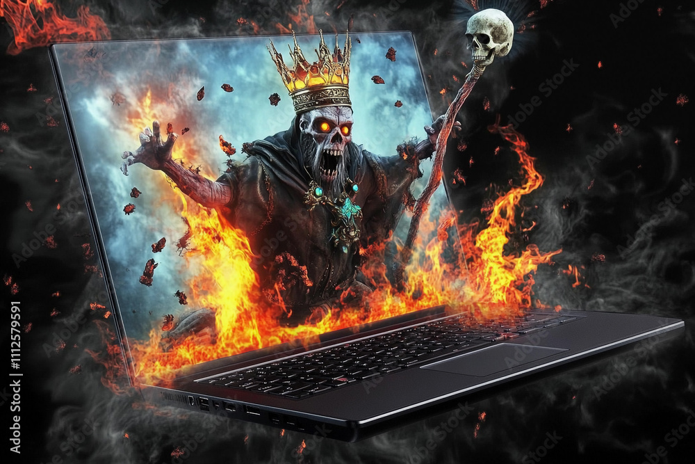 Naklejka premium Visual representation of digital art with a fierce skeleton king