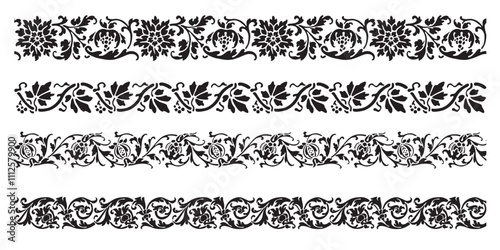 Set of decorative floral seamless ornamental border - Vector modular