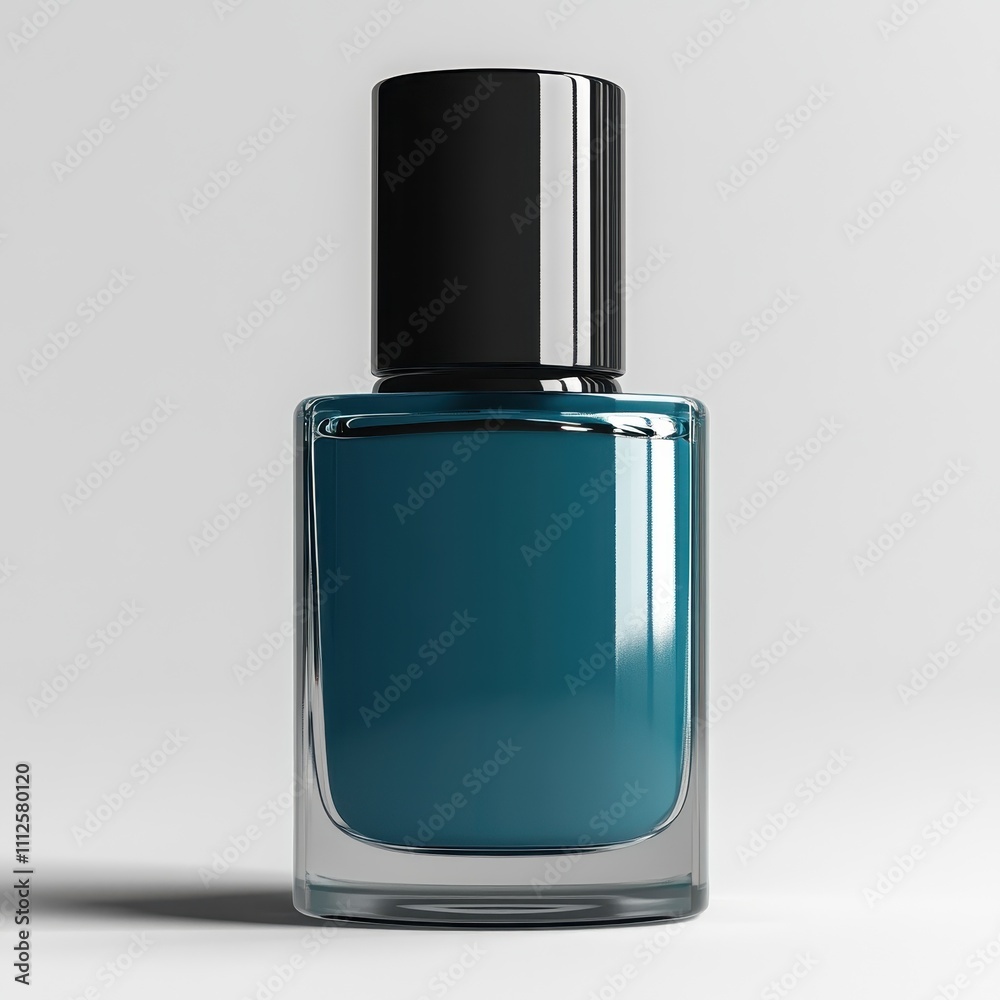 Stylish teal nail polish in a sleek glass bottle with a black cap, perfect for beauty and cosmetic products. Stylish teal nail polish in a sleek glass bottle with a black cap, perfect for beauty and cosmetic products.