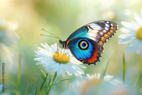 A butterfly sits atop a white flower