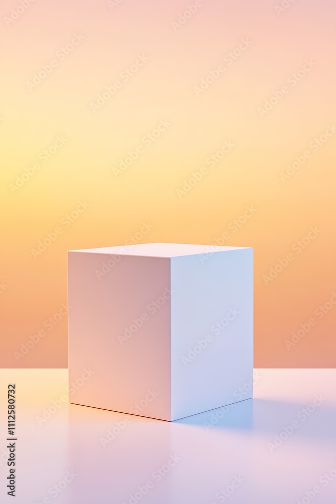 Minimalist white cube with orange gradient background Minimalist white cube with orange gradient background