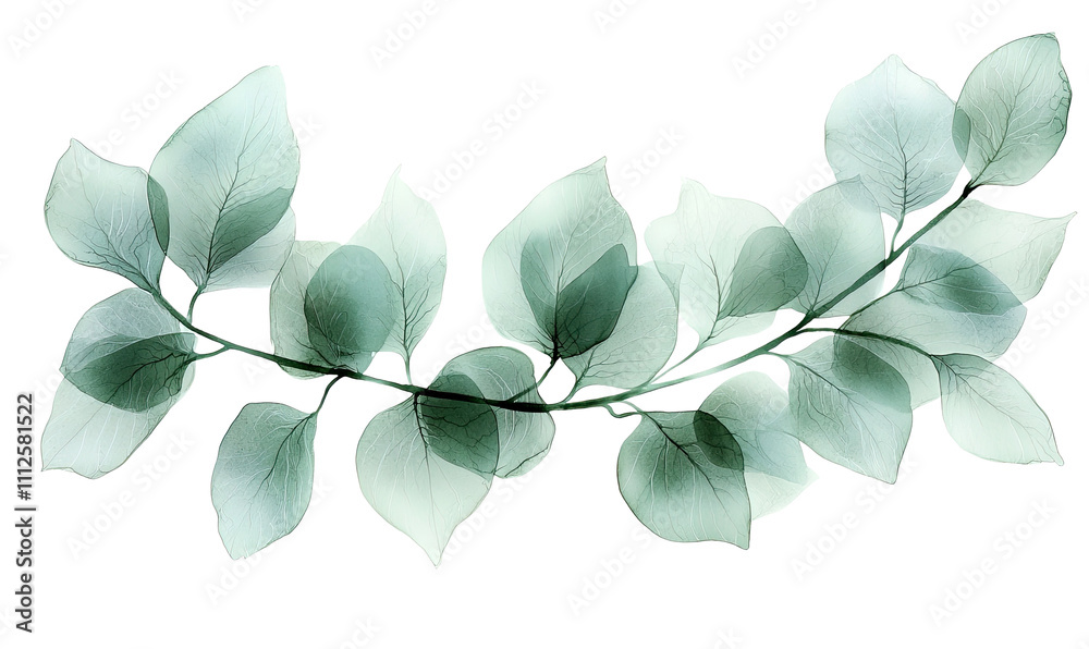 Obraz premium Delicate green leaf arrangement nature botanical art minimalist style, watercolor concept , isolated on transparent background, cutout, png